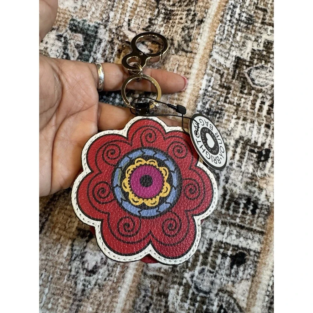 Brighton Bloom heart‎ Leather Flower Fob Key Chain NWT handbag charm